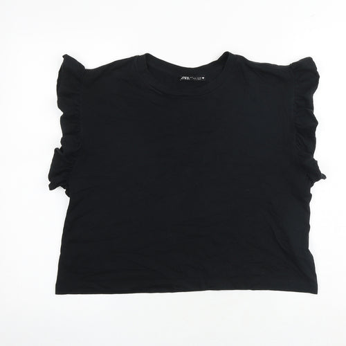 Zara Womens Black 100% Cotton Basic T-Shirt Size M Round Neck