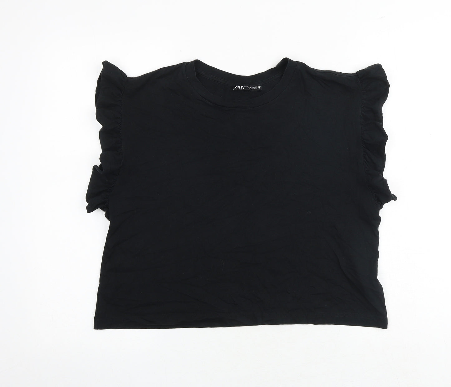 Zara Womens Black 100% Cotton Basic T-Shirt Size M Round Neck