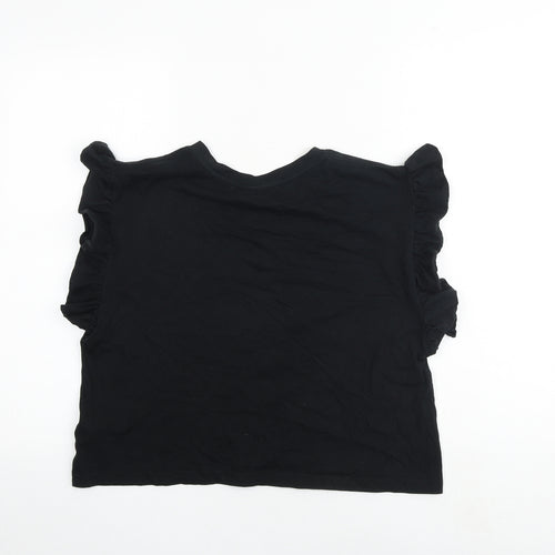 Zara Womens Black 100% Cotton Basic T-Shirt Size M Round Neck