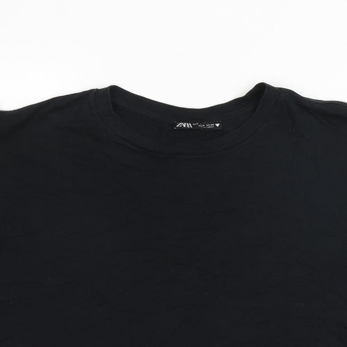 Zara Womens Black 100% Cotton Basic T-Shirt Size M Round Neck