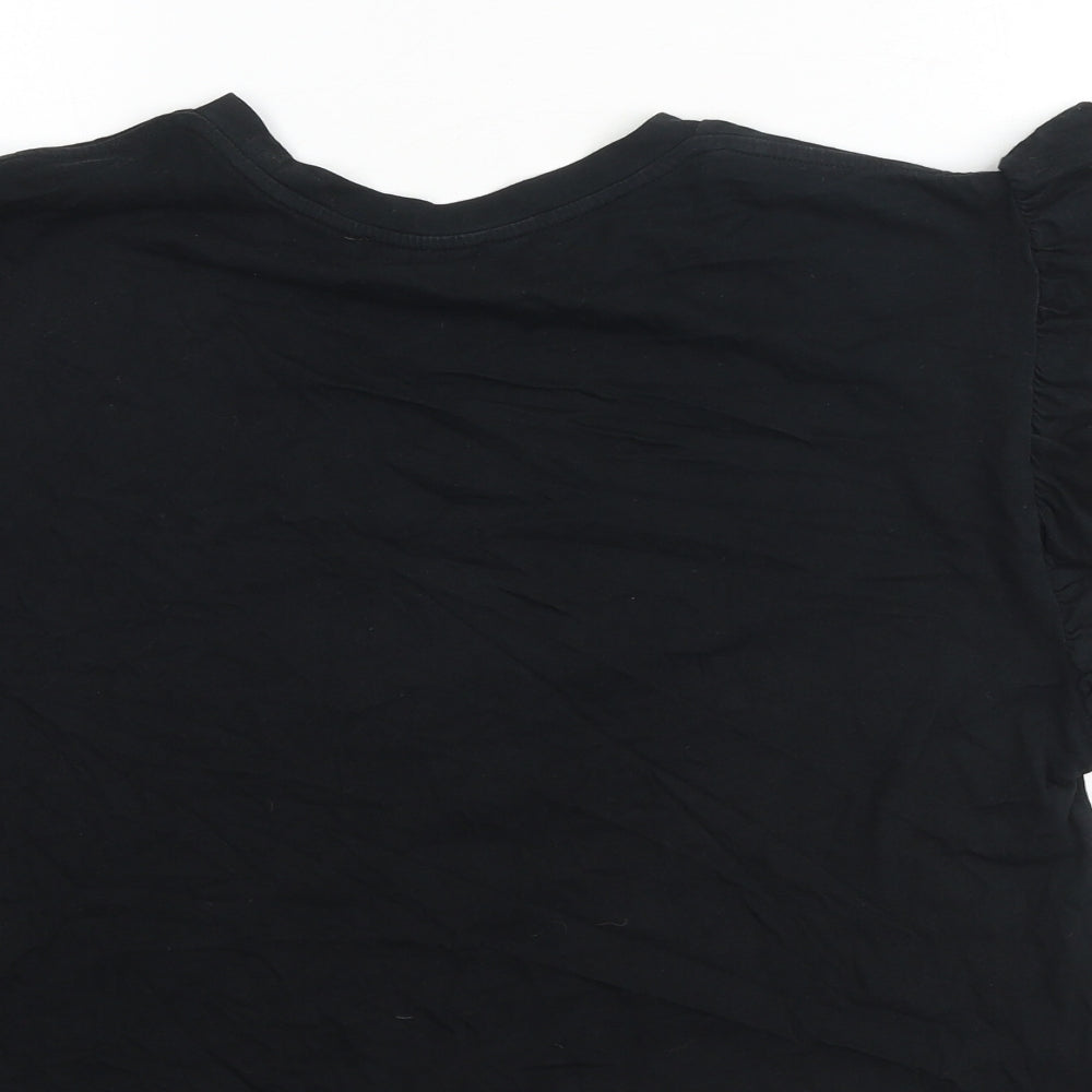 Zara Womens Black 100% Cotton Basic T-Shirt Size M Round Neck