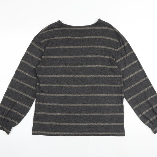 Marks and Spencer Womens Grey V-Neck Striped Viscose Pullover Jumper Size 8
