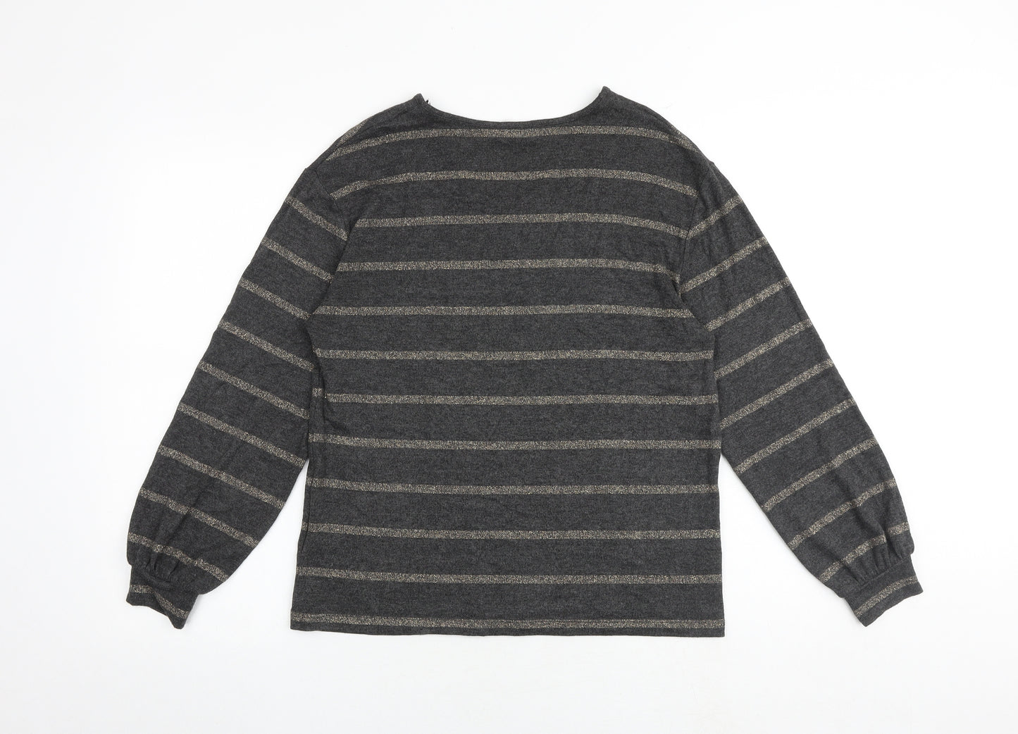 Marks and Spencer Womens Grey V-Neck Striped Viscose Pullover Jumper Size 8