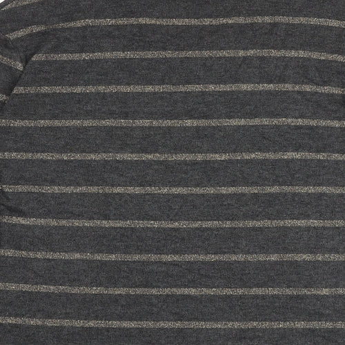 Marks and Spencer Womens Grey V-Neck Striped Viscose Pullover Jumper Size 8