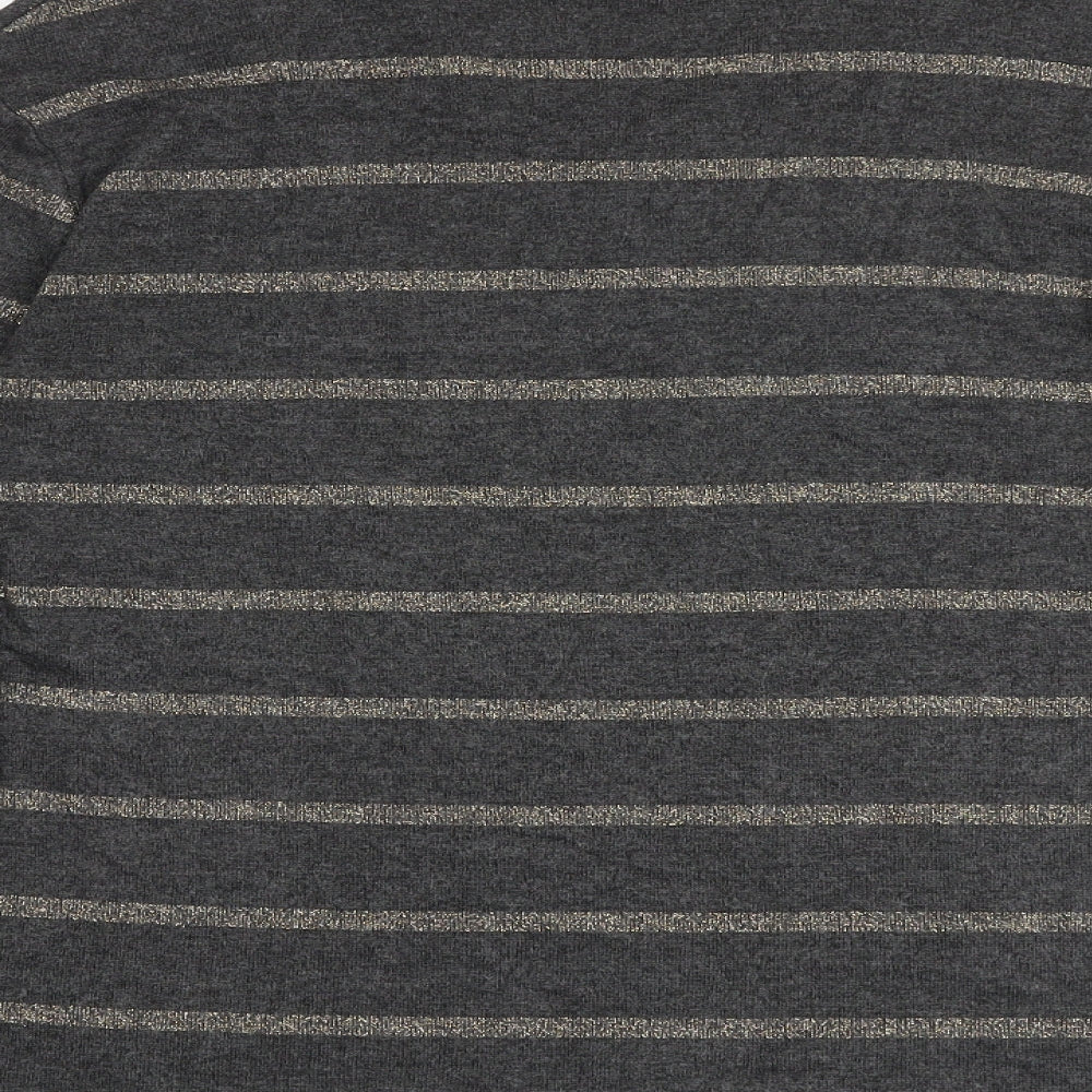 Marks and Spencer Womens Grey V-Neck Striped Viscose Pullover Jumper Size 8