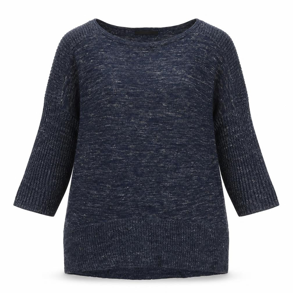 Front view of Marks & Spencer women’s blue round neck acrylic jumper, size UK 8