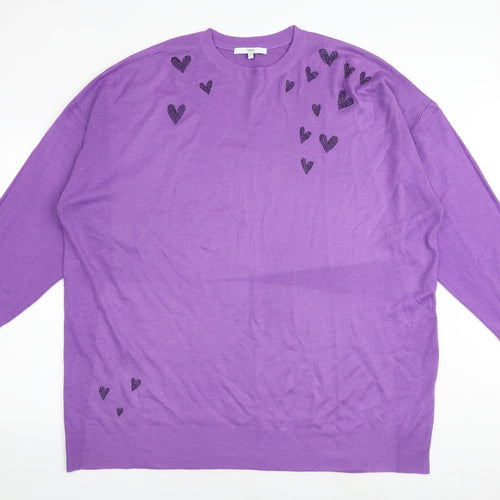 NEXT Womens Purple Round Neck Acrylic Pullover Jumper Size XL - Hearts