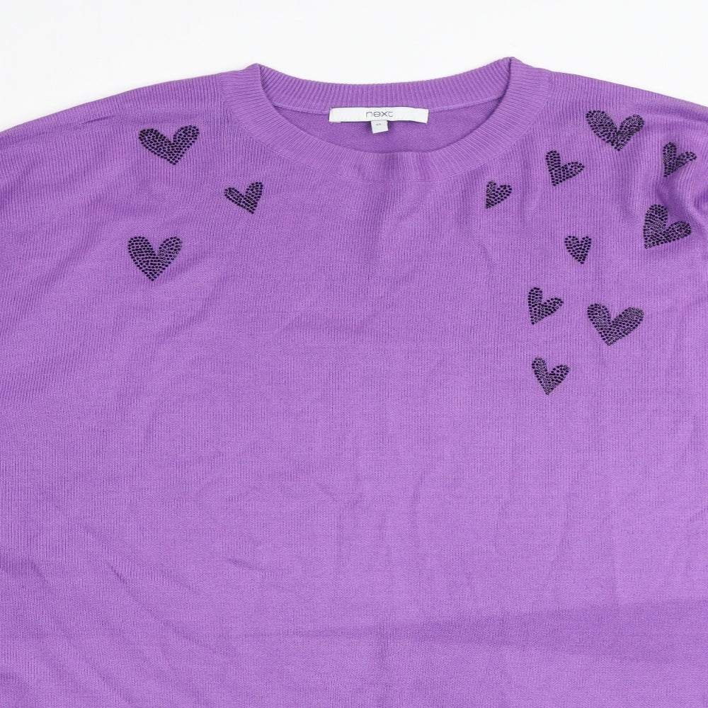 NEXT Womens Purple Round Neck Acrylic Pullover Jumper Size XL - Hearts