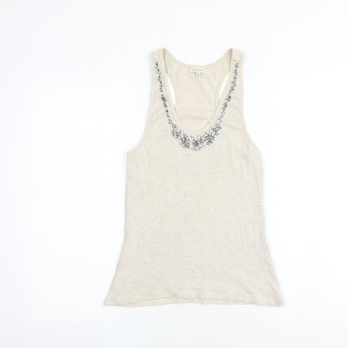 Marks and Spencer Womens Beige Cotton Basic Tank Size 10 Scoop Neck