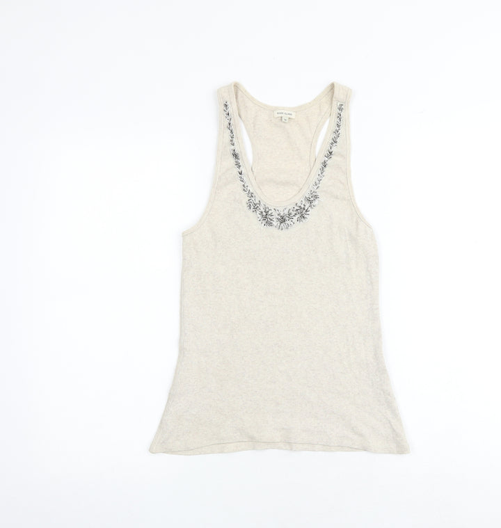 Marks and Spencer Womens Beige Cotton Basic Tank Size 10 Scoop Neck