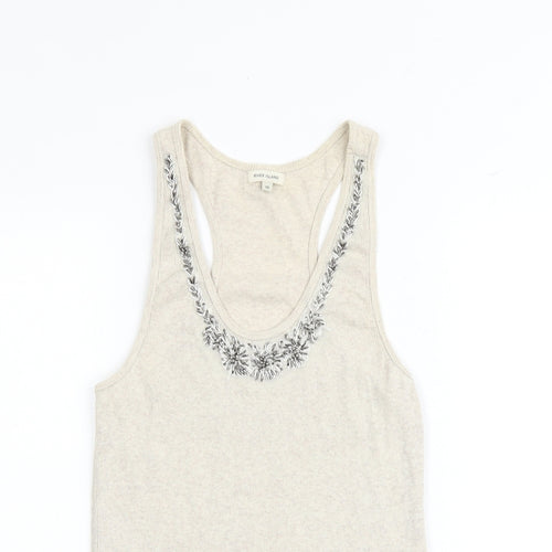 Marks and Spencer Womens Beige Cotton Basic Tank Size 10 Scoop Neck