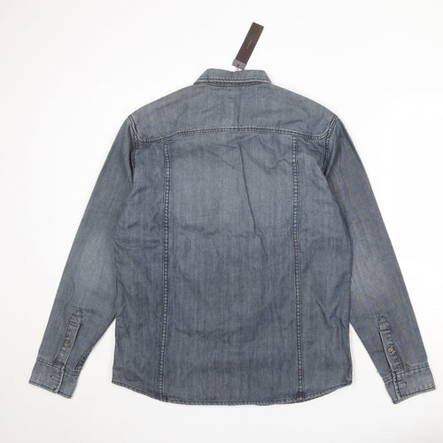 Monsoon Mens Blue Cotton Button-Up Size L Collared Button