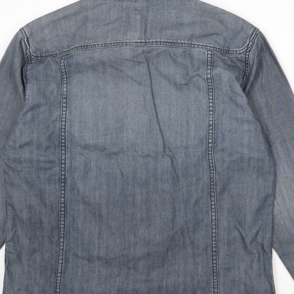 Monsoon Mens Blue Cotton Button-Up Size L Collared Button