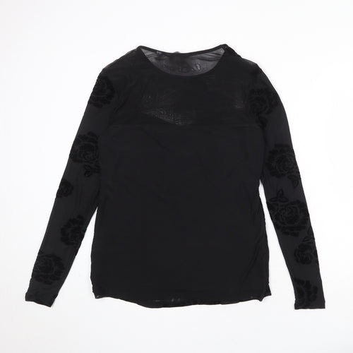 Dorothy Perkins Womens Black Floral Polyester Basic Blouse Size 14 Round Neck