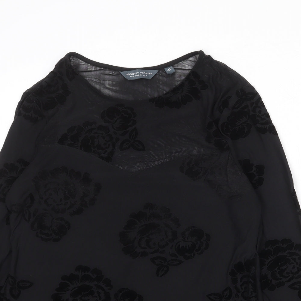Dorothy Perkins Womens Black Floral Polyester Basic Blouse Size 14 Round Neck