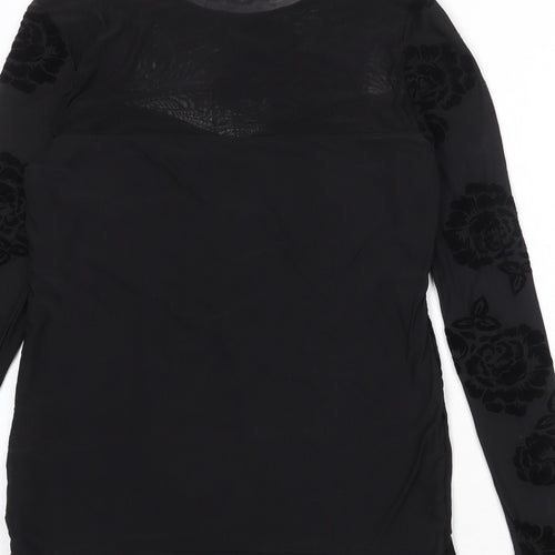 Dorothy Perkins Womens Black Floral Polyester Basic Blouse Size 14 Round Neck