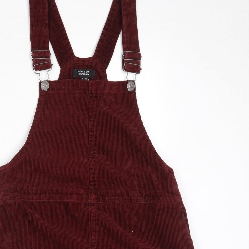 New Look Womens Red Cotton Pinafore/Dungaree Dress Size 10 Square Neck Button
