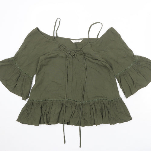 Miss Selfridge Womens Green Viscose Basic Blouse Size 8 V-Neck - Cold Shoulder