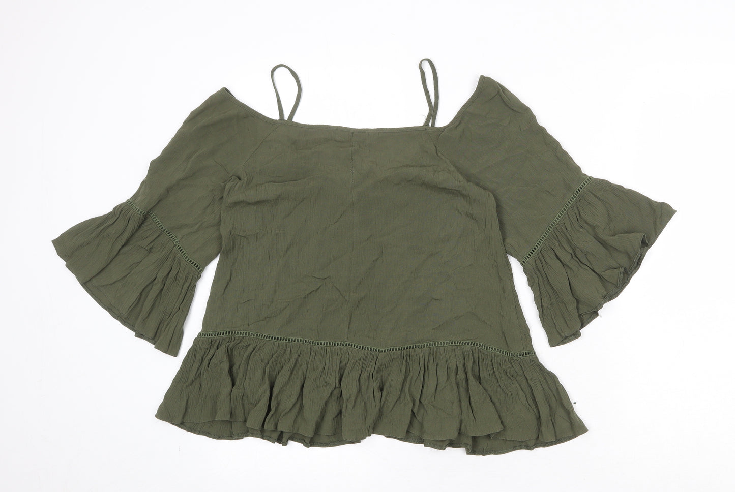 Miss Selfridge Womens Green Viscose Basic Blouse Size 8 V-Neck - Cold Shoulder