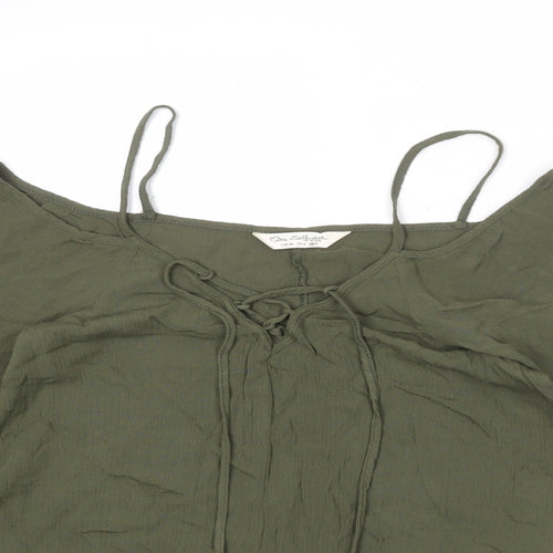 Miss Selfridge Womens Green Viscose Basic Blouse Size 8 V-Neck - Cold Shoulder