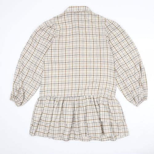 In the Style Womens Beige Plaid Polyester Shirt Dress Size 8 Collared Button