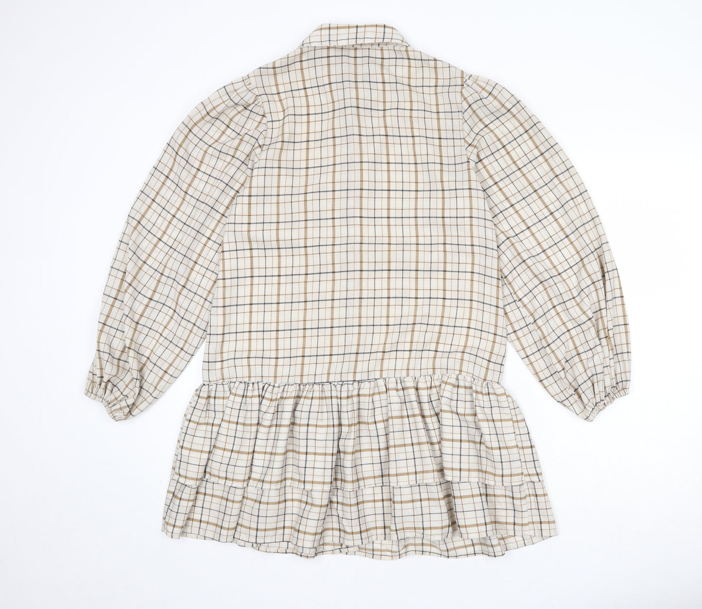 In the Style Womens Beige Plaid Polyester Shirt Dress Size 8 Collared Button