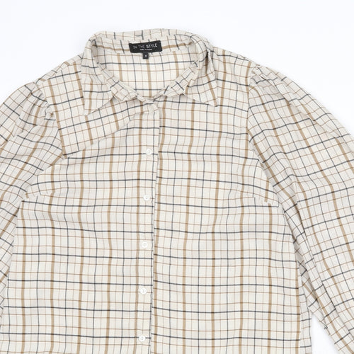 In the Style Womens Beige Plaid Polyester Shirt Dress Size 8 Collared Button