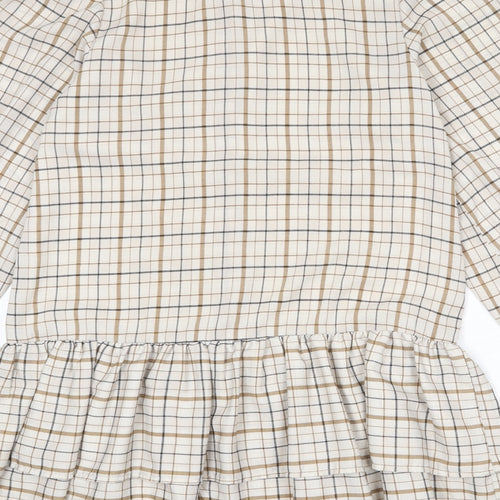 In the Style Womens Beige Plaid Polyester Shirt Dress Size 8 Collared Button
