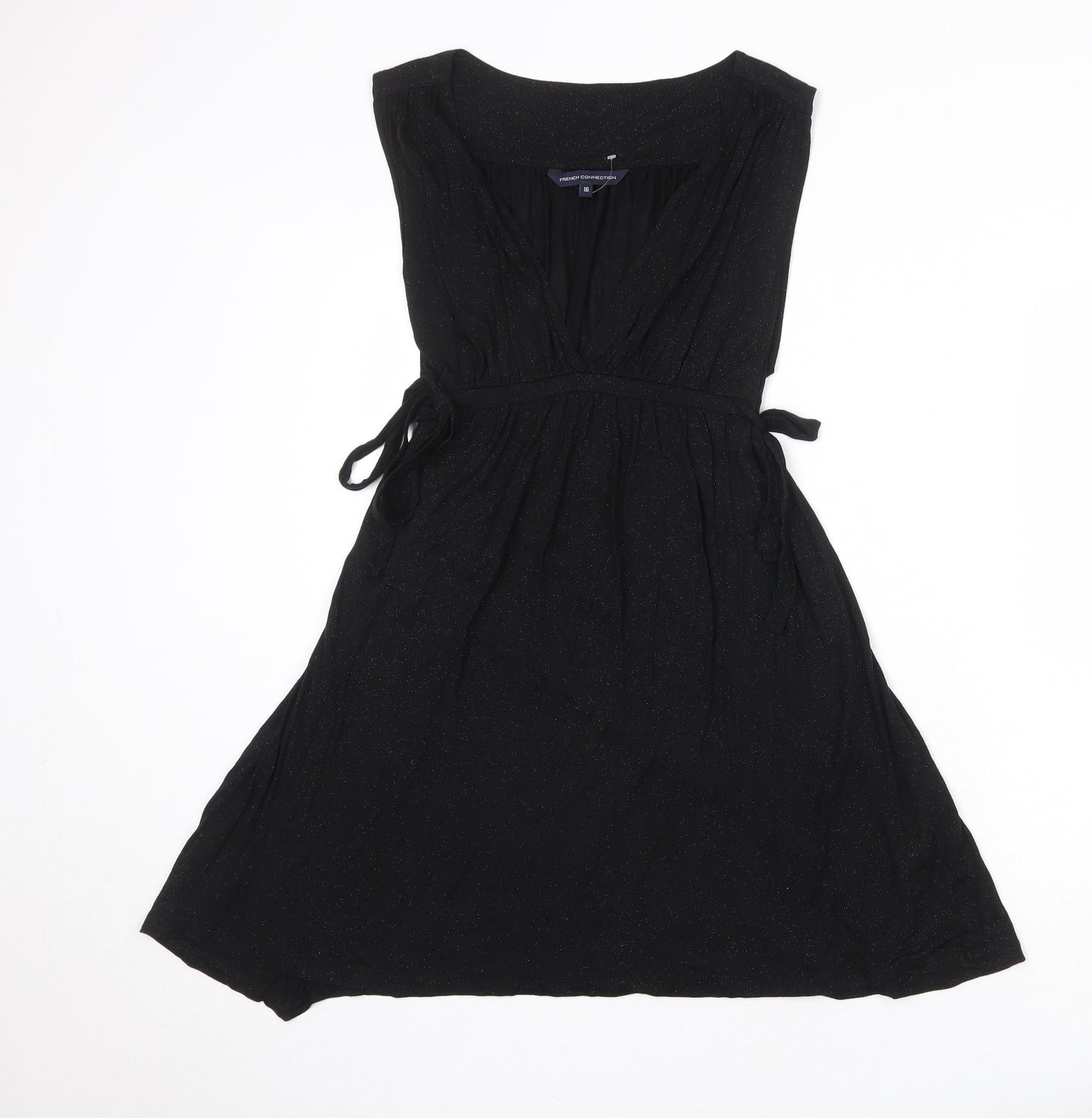 French Connection Womens Black Lyocell Fit & Flare Size 16 V-Neck Pullover