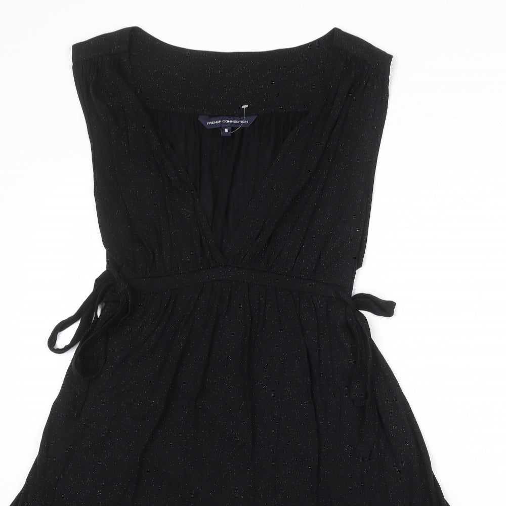 French Connection Womens Black Lyocell Fit & Flare Size 16 V-Neck Pullover