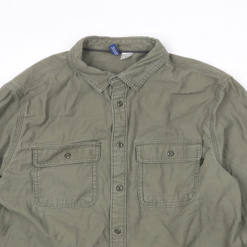 Divided by H&M Mens Green Cotton Button-Up Size M Collared Button