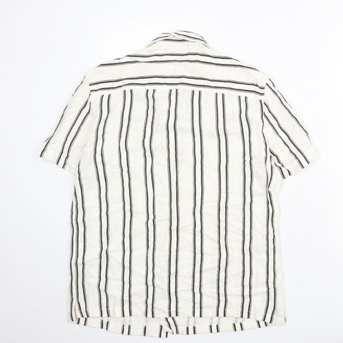 Zara Mens Ivory Striped Viscose Button-Up Size M Collared Button
