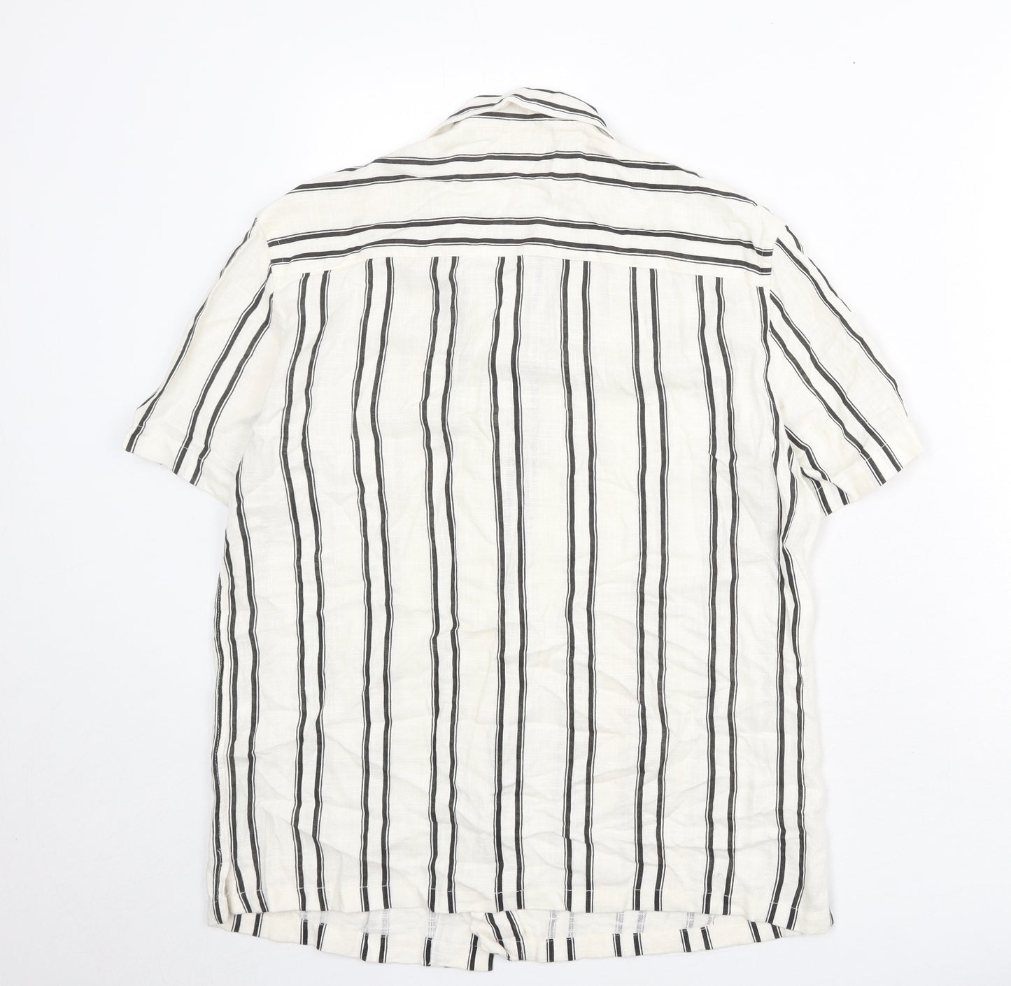 Zara Mens Ivory Striped Viscose Button-Up Size M Collared Button
