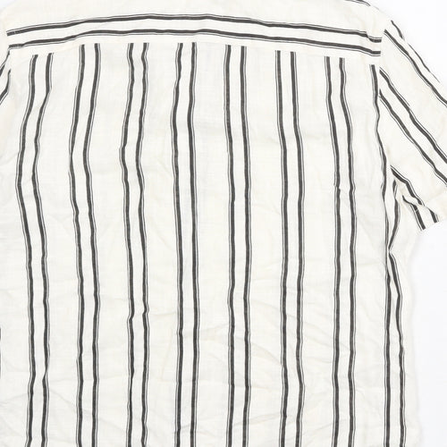 Zara Mens Ivory Striped Viscose Button-Up Size M Collared Button
