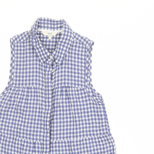 NEXT Womens Blue Check Polyester Basic Tank Size 8 Collared