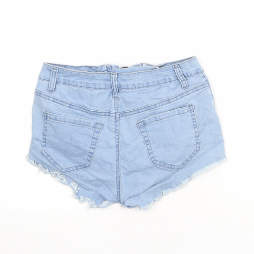 PRETTYLITTLETHING Womens Blue Cotton Cut-Off Shorts Size 10 Regular Lace Up