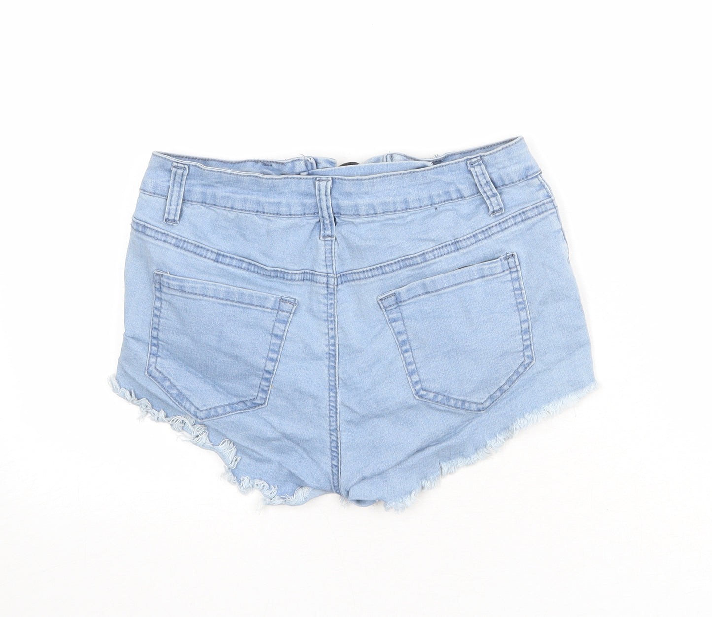 PRETTYLITTLETHING Womens Blue Cotton Cut-Off Shorts Size 10 Regular Lace Up