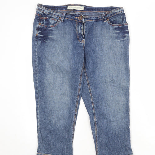 New Look Womens Blue Cotton Cropped Jeans Size 14 Regular Zip
