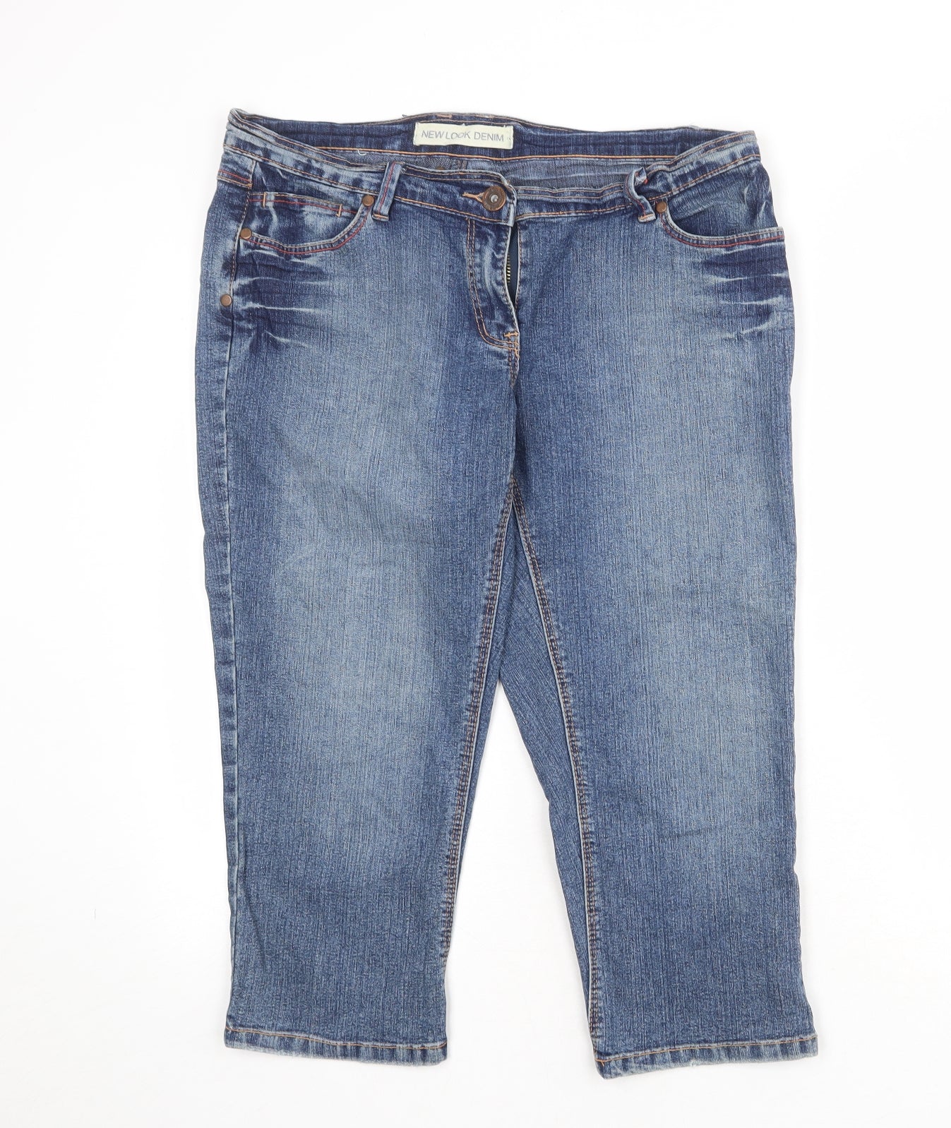 New Look Womens Blue Cotton Cropped Jeans Size 14 Regular Zip