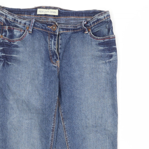 New Look Womens Blue Cotton Cropped Jeans Size 14 Regular Zip