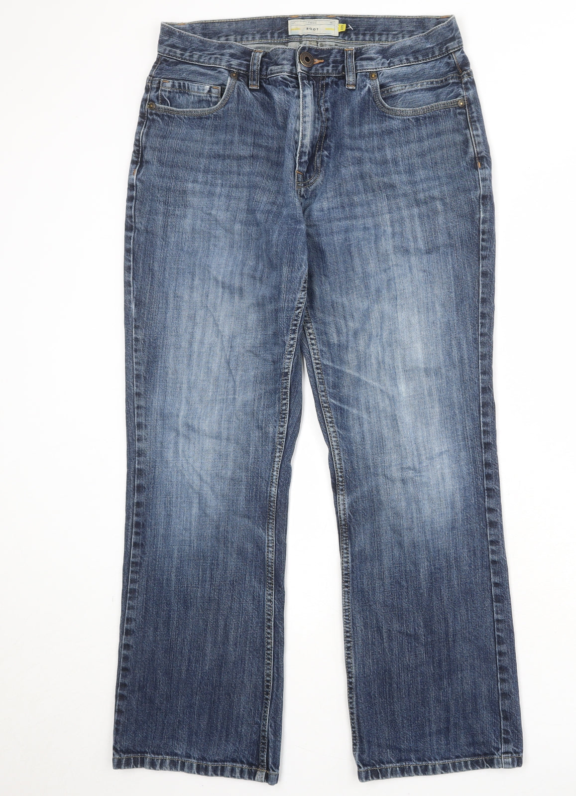 NEXT Mens Blue Cotton Bootcut Jeans Size 32 in Regular Zip
