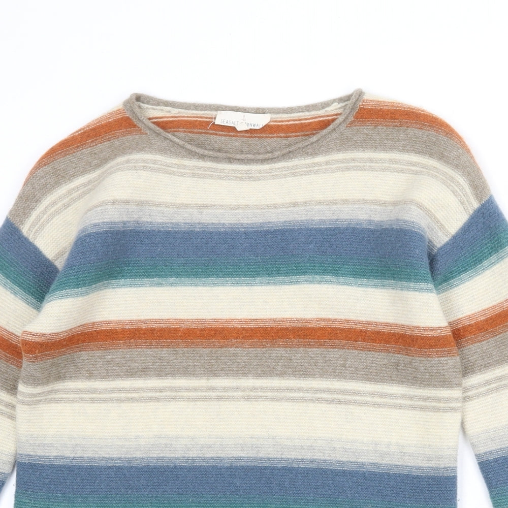 Seasalt Womens Multicoloured Round Neck Striped Wool Pullover Jumper Size 14