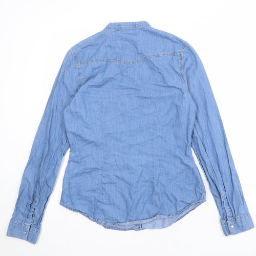 FOREVER 21 Womens Blue 100% Cotton Basic Button-Up Size S Round Neck