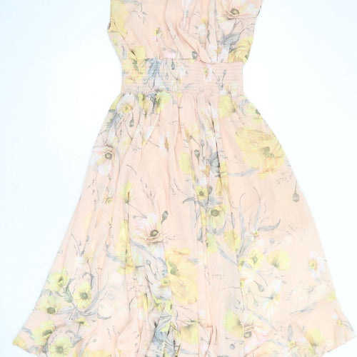 H&M Womens Pink Floral Polyester Fit & Flare Size 10 V-Neck Pullover