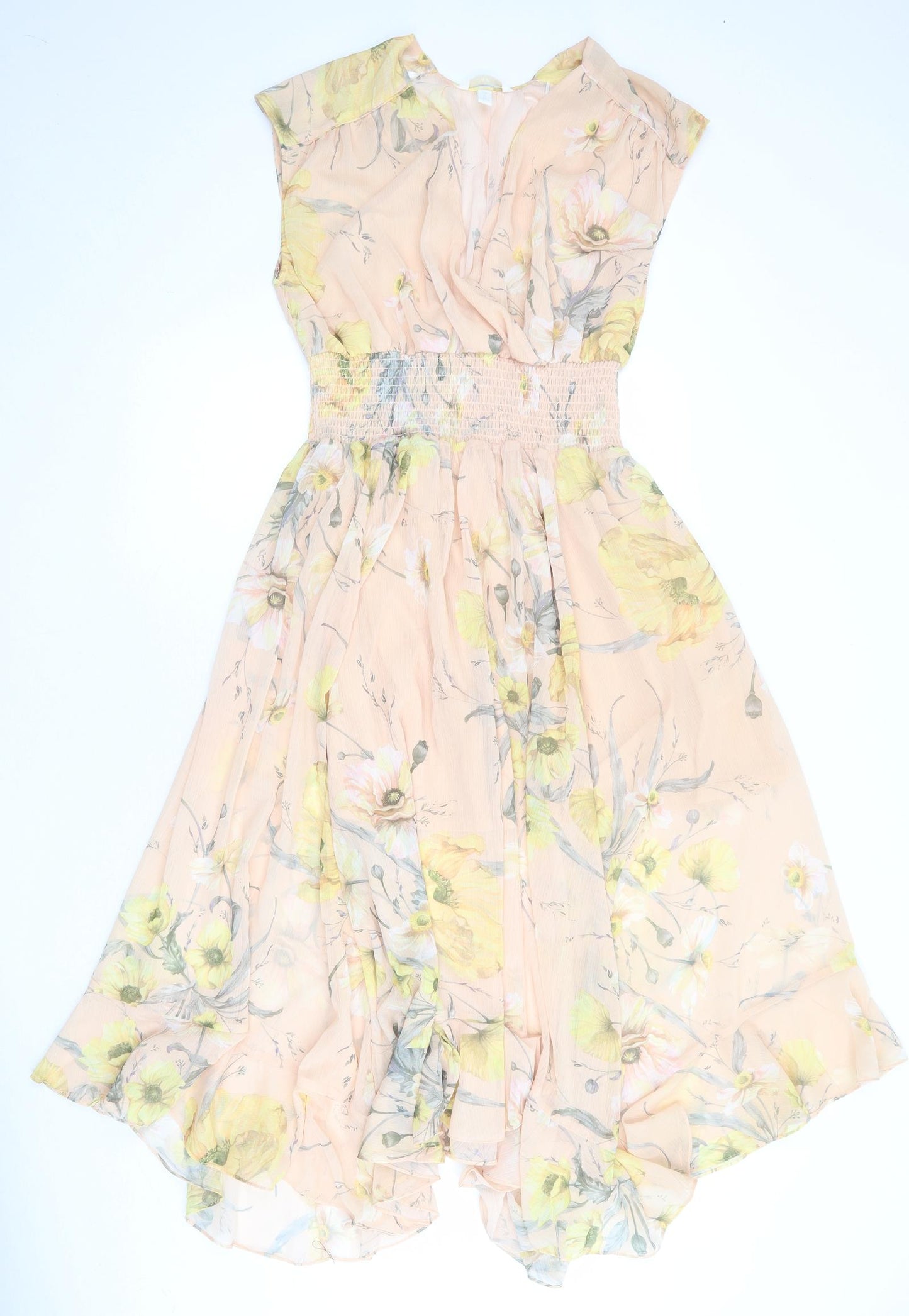 H&M Womens Pink Floral Polyester Fit & Flare Size 10 V-Neck Pullover