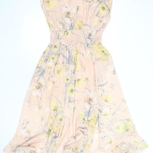 H&M Womens Pink Floral Polyester Fit & Flare Size 10 V-Neck Pullover