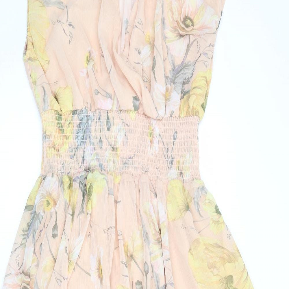 H&M Womens Pink Floral Polyester Fit & Flare Size 10 V-Neck Pullover