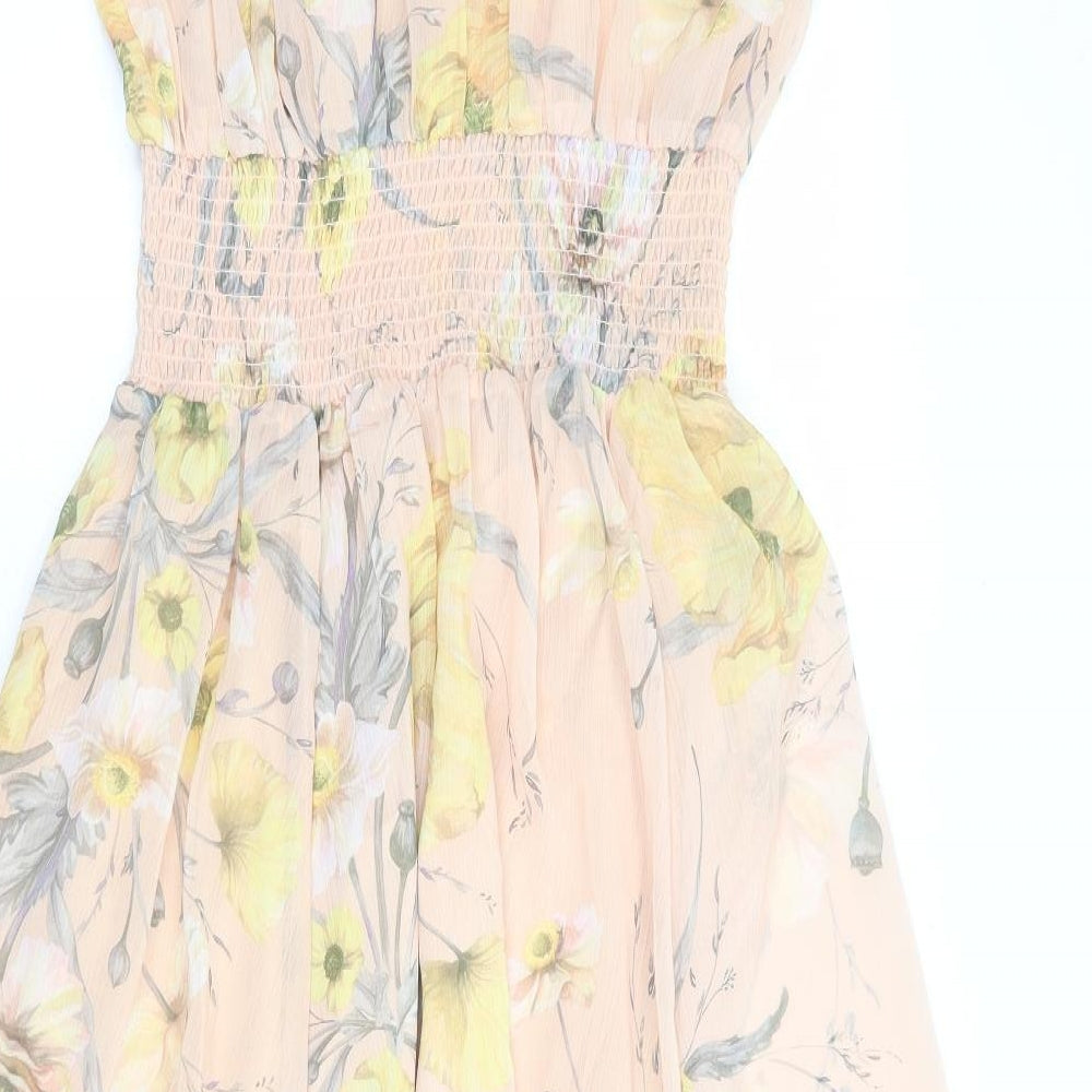 H&M Womens Pink Floral Polyester Fit & Flare Size 10 V-Neck Pullover