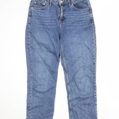 Topshop Womens Blue Cotton Straight Jeans Size 30 in Regular Zip