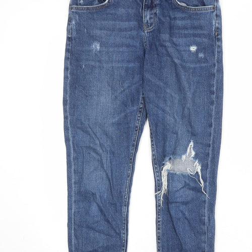Topshop Womens Blue Cotton Tapered Jeans Size 28 in Regular Zip